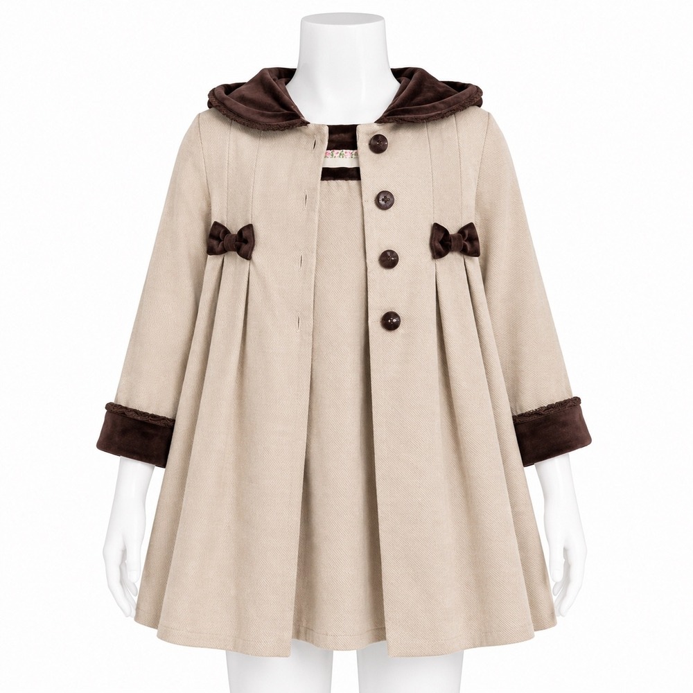 Little Bitty Girls Dress Coat 4T Velvet Trim Holiday Princess Jacket Beige Brown